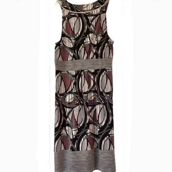 BCBG Maxazria Geometric Fit and Flare Dress Black Purple Gray Womens Medium - Picture 8 of 13